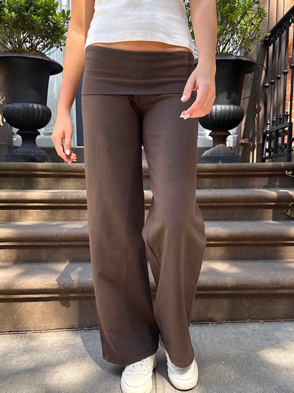 Brandy Melville Wide-Leg Fold-Over Waist Pants — Brown (never worn)